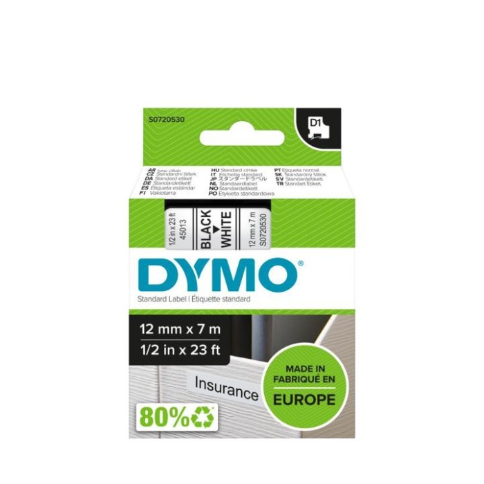 DYMO ταινίες D1, 12mmX7m, Black on White ΚΩΔ....