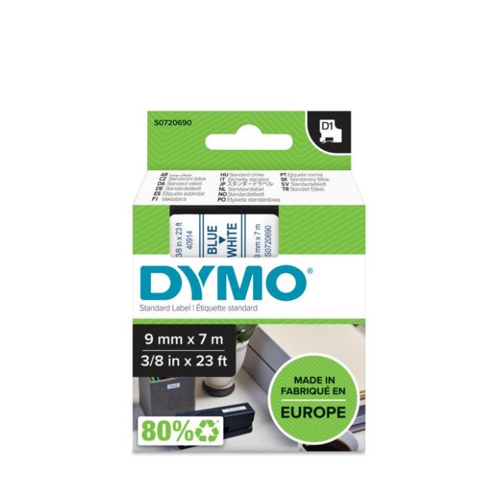 DYMO ταινίες D1, 9mmX7m, Blue on White ΚΩΔ. 40914