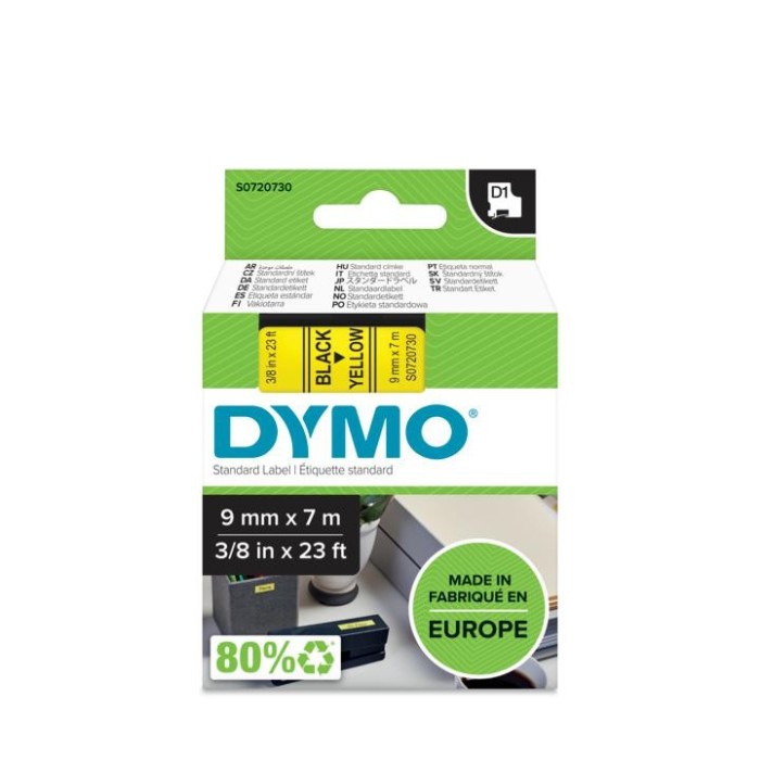 DYMO ταινίες D1, 9mmX7m, Black on Yellow ΚΩΔ....