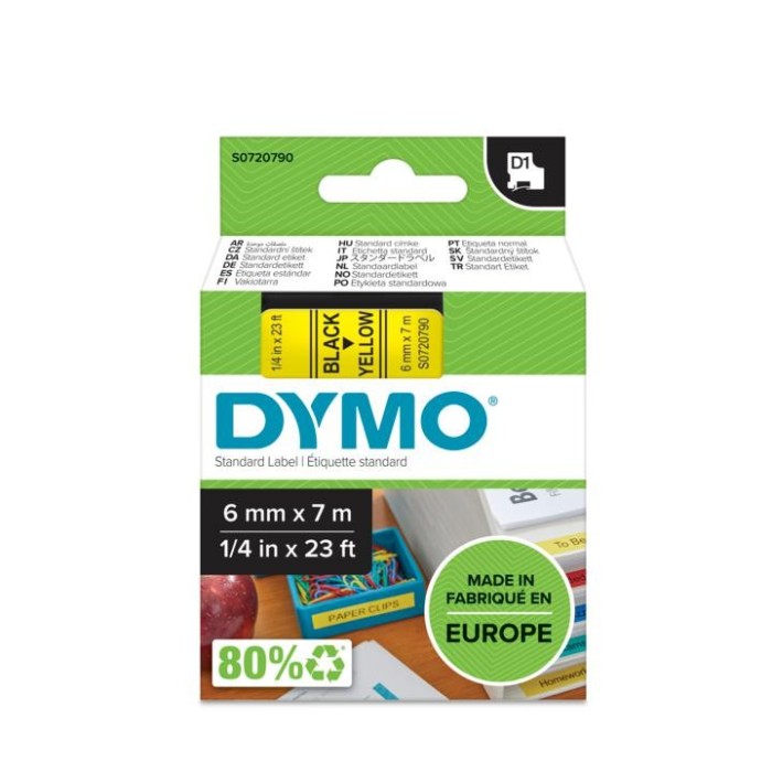 DYMO ταινίες D1 6mmX7m,  Black on Yellow ΚΩΔ....
