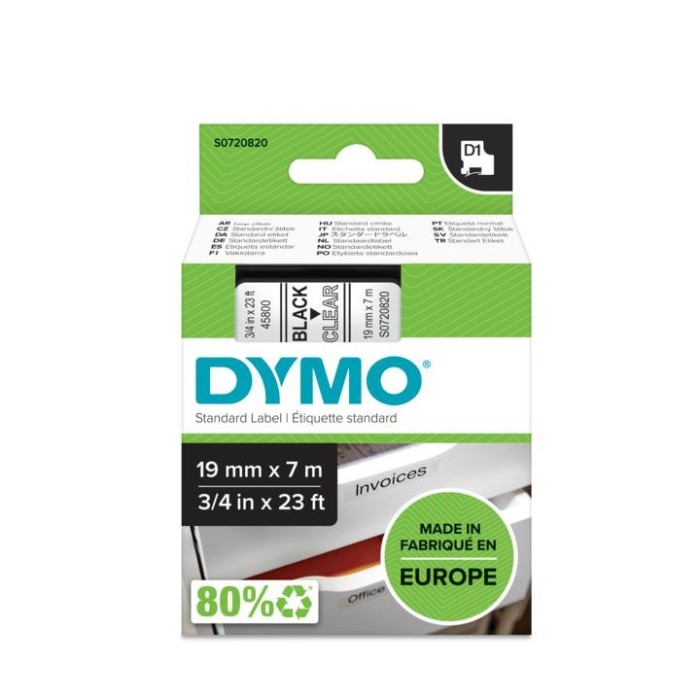 DYMO ταινίες D1, 19mmX7m, Black on Clear ΚΩΔ....