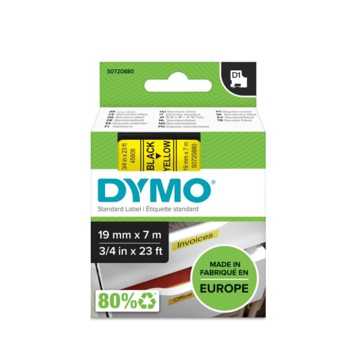 DYMO ταινίες D1, 19mm X7m,  Black on Yellow...