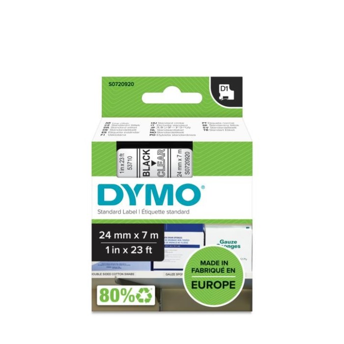 D1 Ταινία Dymo Original 24mm X 7m Black on Clear