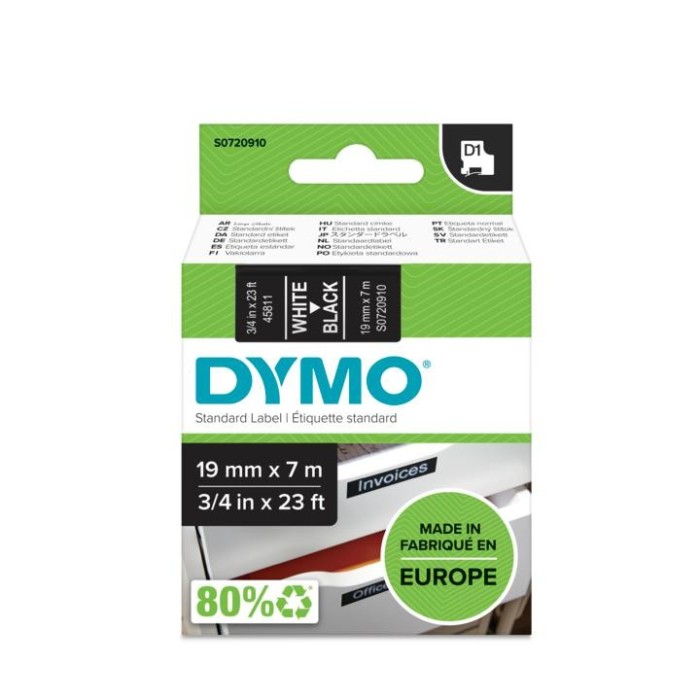 DYMO ταινίες D1, 19mmX7m, White on Black ΚΩΔ....